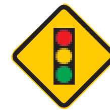 Placa A-14, Semáforo à frente: losango amarelo com as três luzes do semáforo