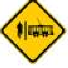 Placa A-49a, Pedestres à esquerda, VLT à direita